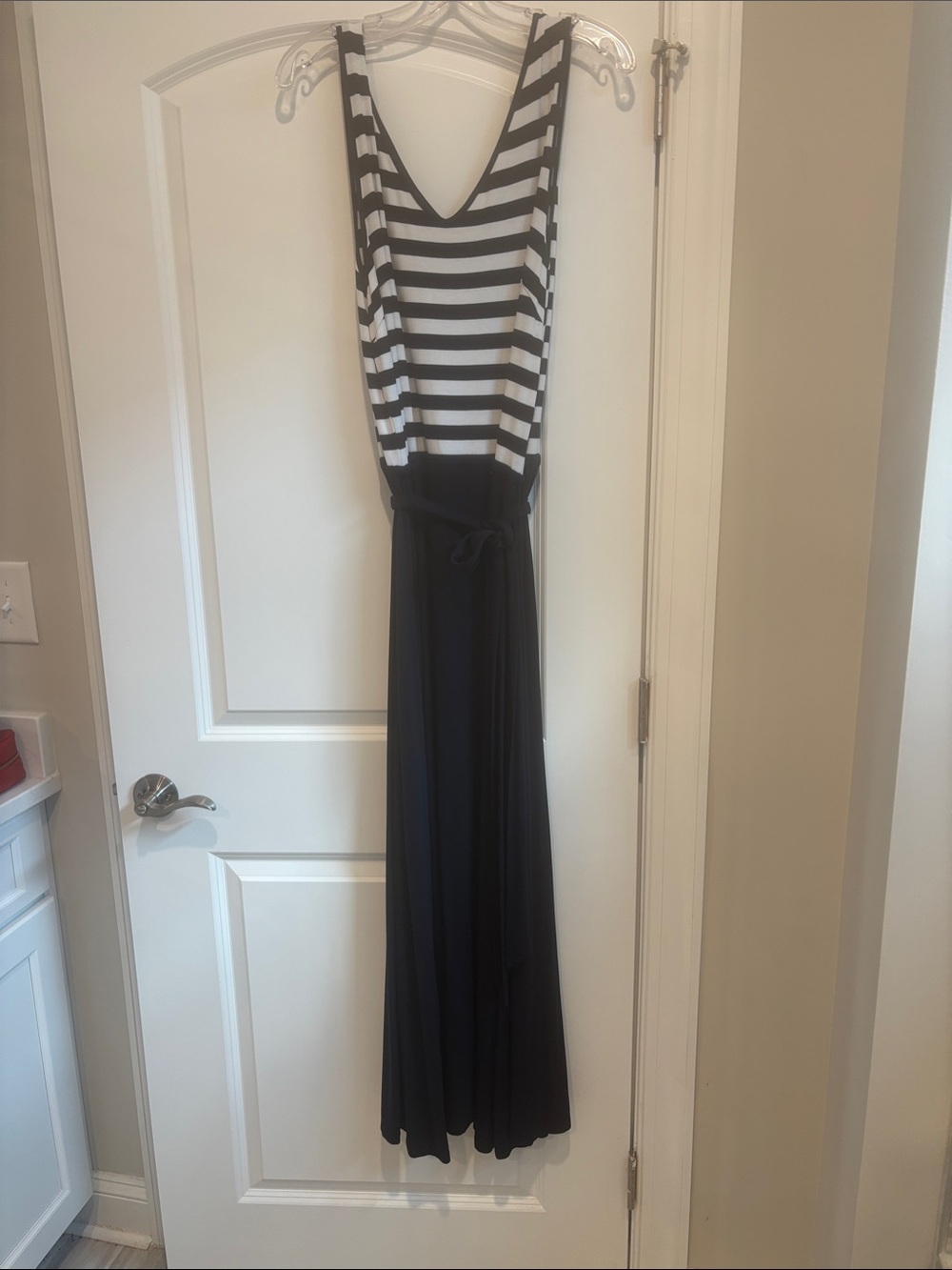 Talbots Navy and White Striped Sleeveless Maxi Dress